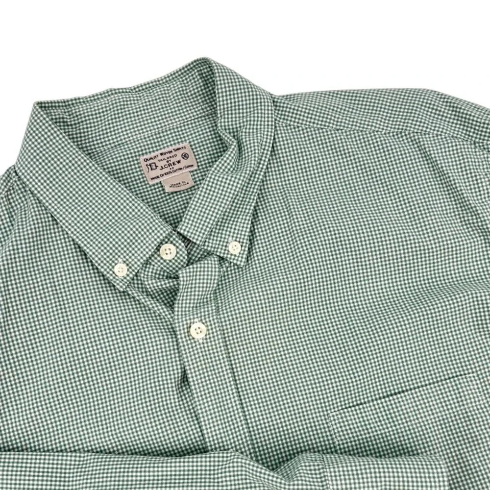 J.Crew Mens Gingham Button Down Shirt Lot of 2 Navy Green Cotton XL Tailored